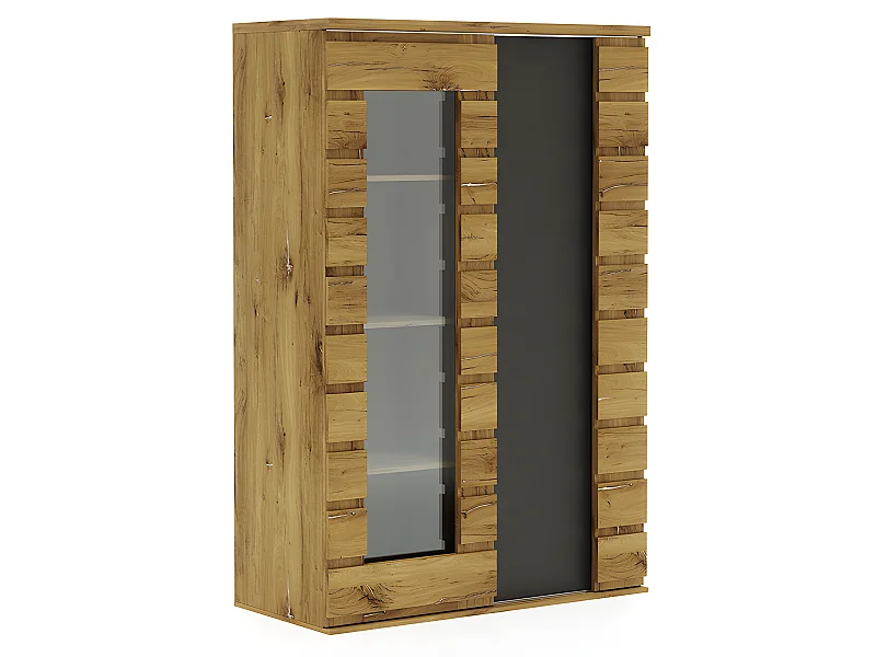 Vitrine 1 + 1 portes Miro bois foncé / anthracite
