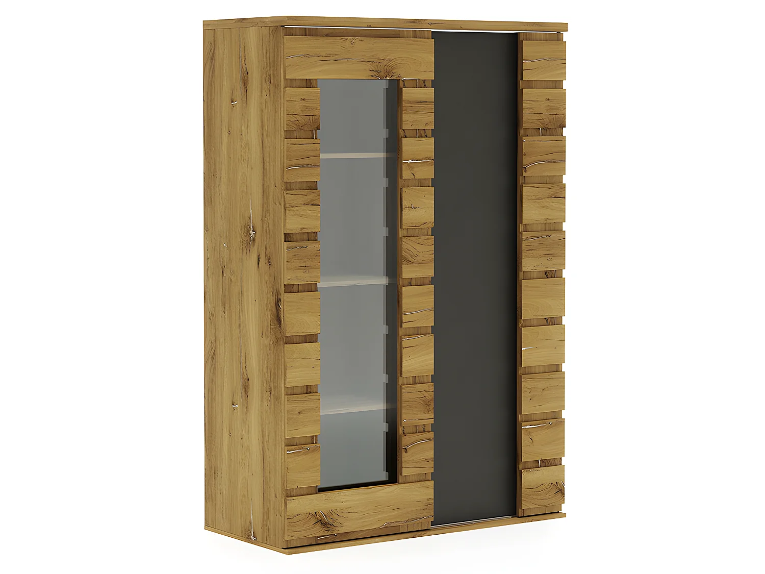 Vitrine 1 + 1 portes Miro bois foncé / anthracite