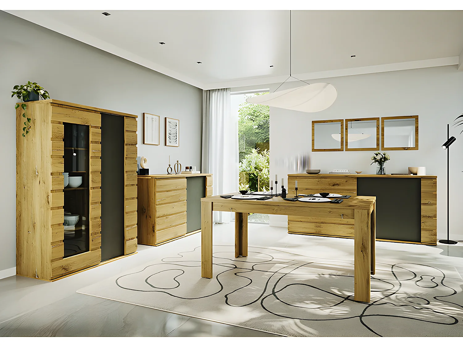 Vitrine 1 + 1 portes Miro bois foncé / anthracite