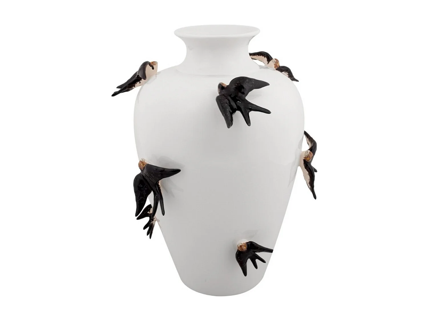 PRIMAVERA - Vase décoratif en céramique blanche avec motif d'hirondelles