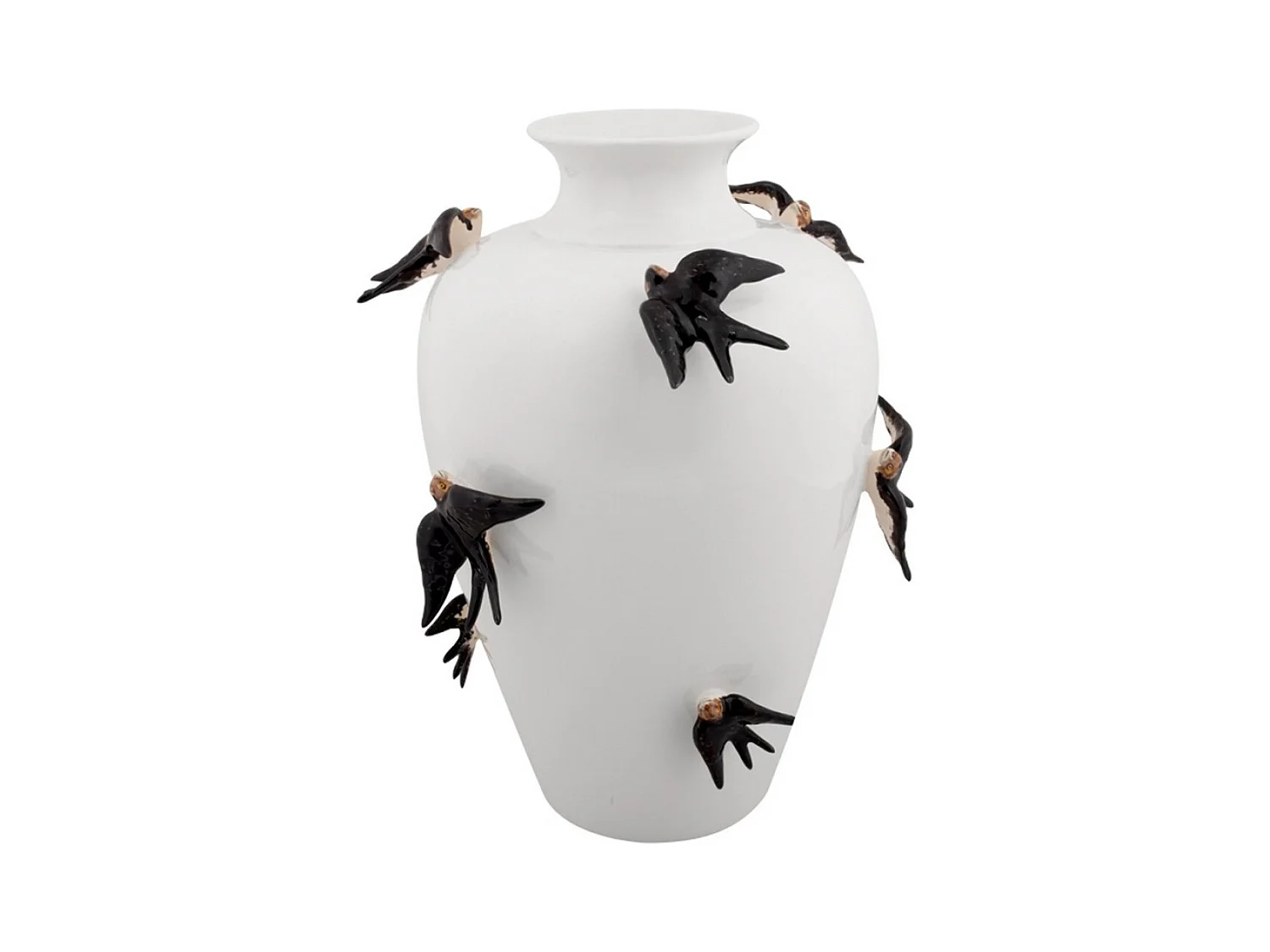 PRIMAVERA - Vase décoratif en céramique blanche avec motif d'hirondelles