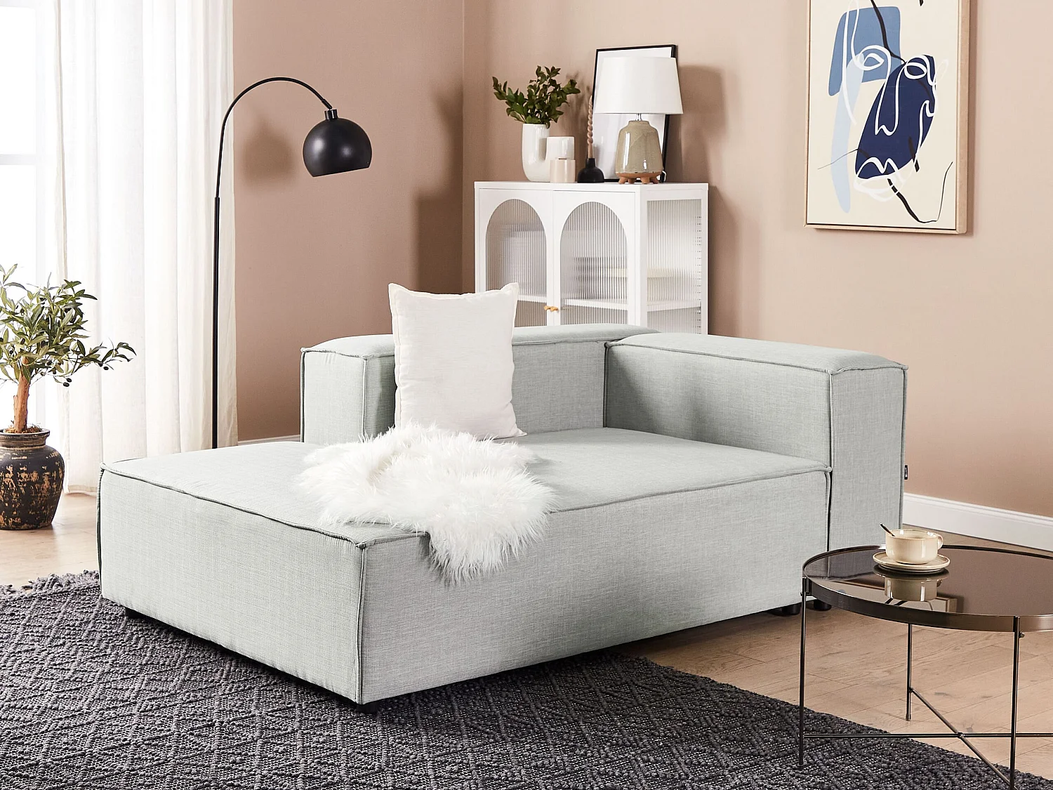 Chaise longue côté droit en tissu gris APRICA