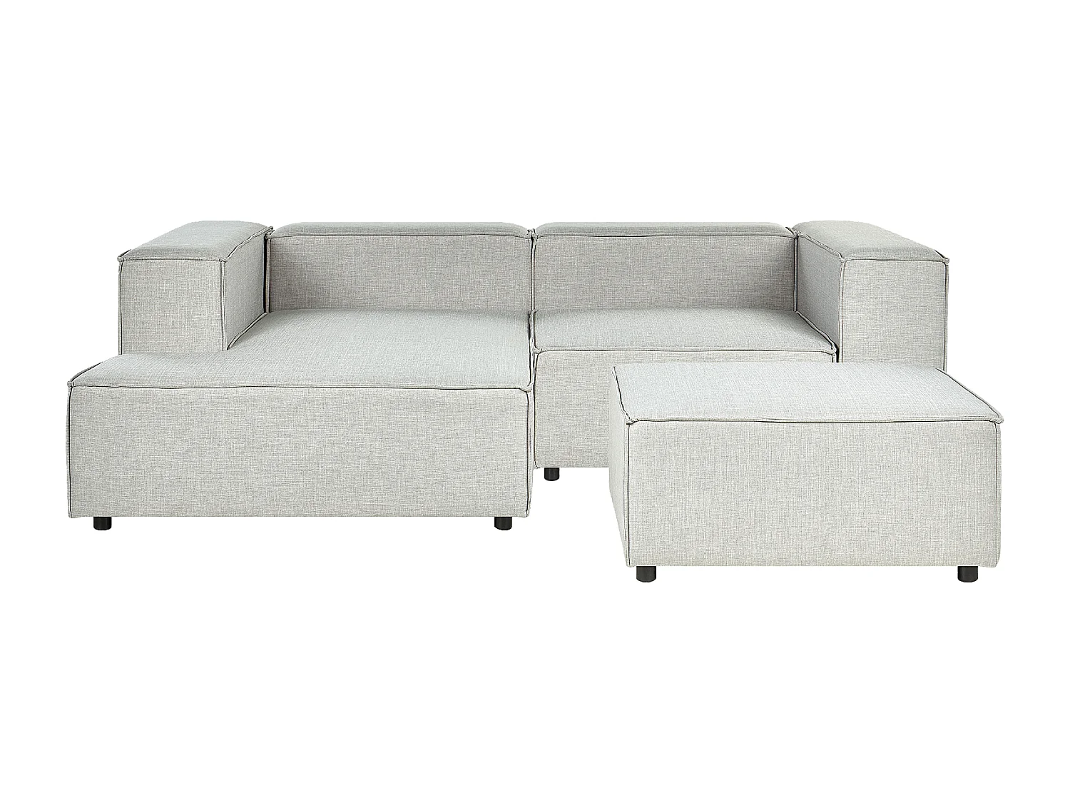 Angle Canapé 2 Places Côté Droit en Lin Gris Rembourré avec Pouf Elégant Aprica