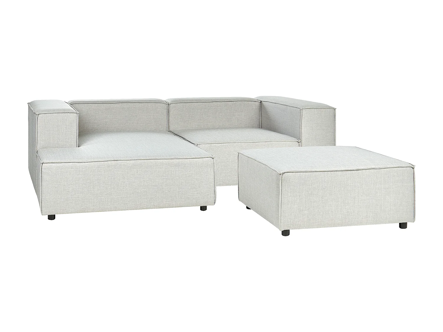 Angle Canapé 2 Places Côté Droit en Lin Gris Rembourré avec Pouf Elégant Aprica