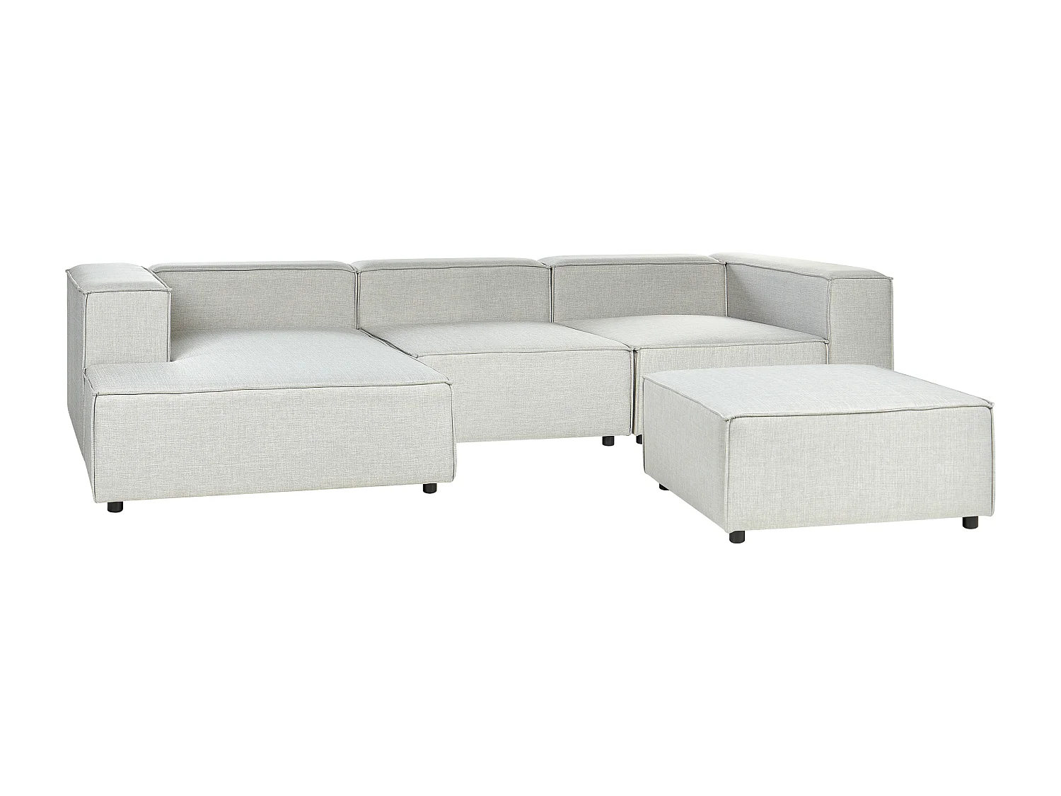 Angle Canapé 3 Places Côté Droit en Lin Gris Rembourré avec Pouf Elégant Aprica