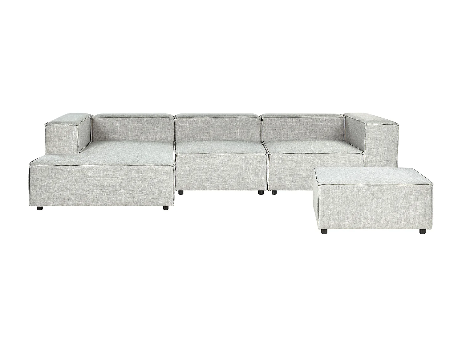 Angle Canapé 3 Places Côté Droit en Lin Gris Rembourré avec Pouf Elégant Aprica