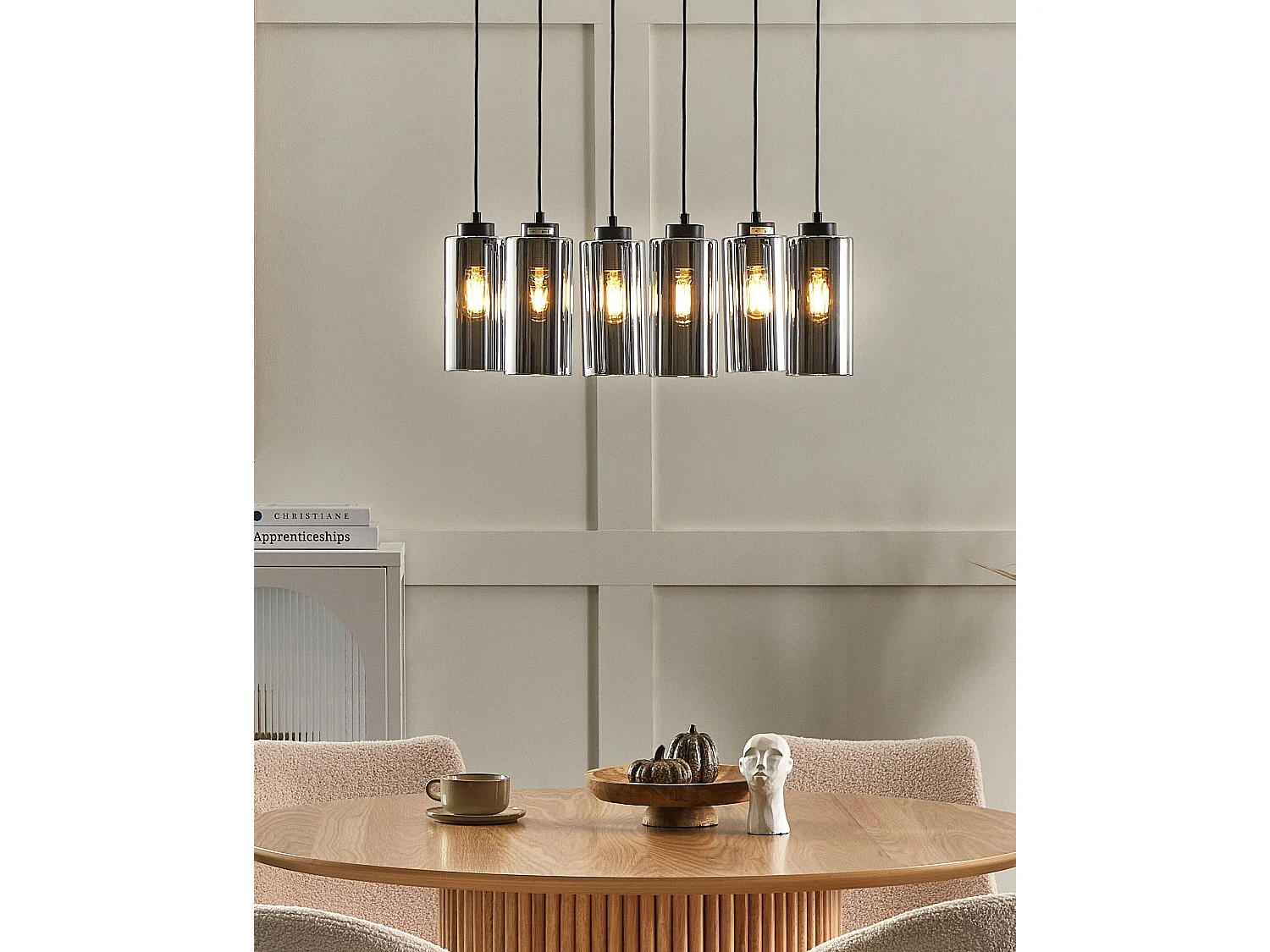 Hängelampe Rauchglas grau / schwarz 6-flammig modernes Design Puriri