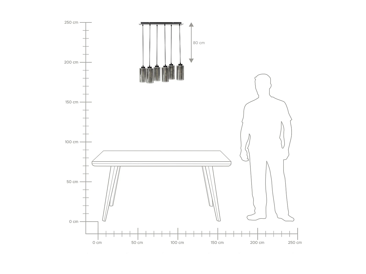 Hängelampe Rauchglas grau / schwarz 6-flammig modernes Design Puriri