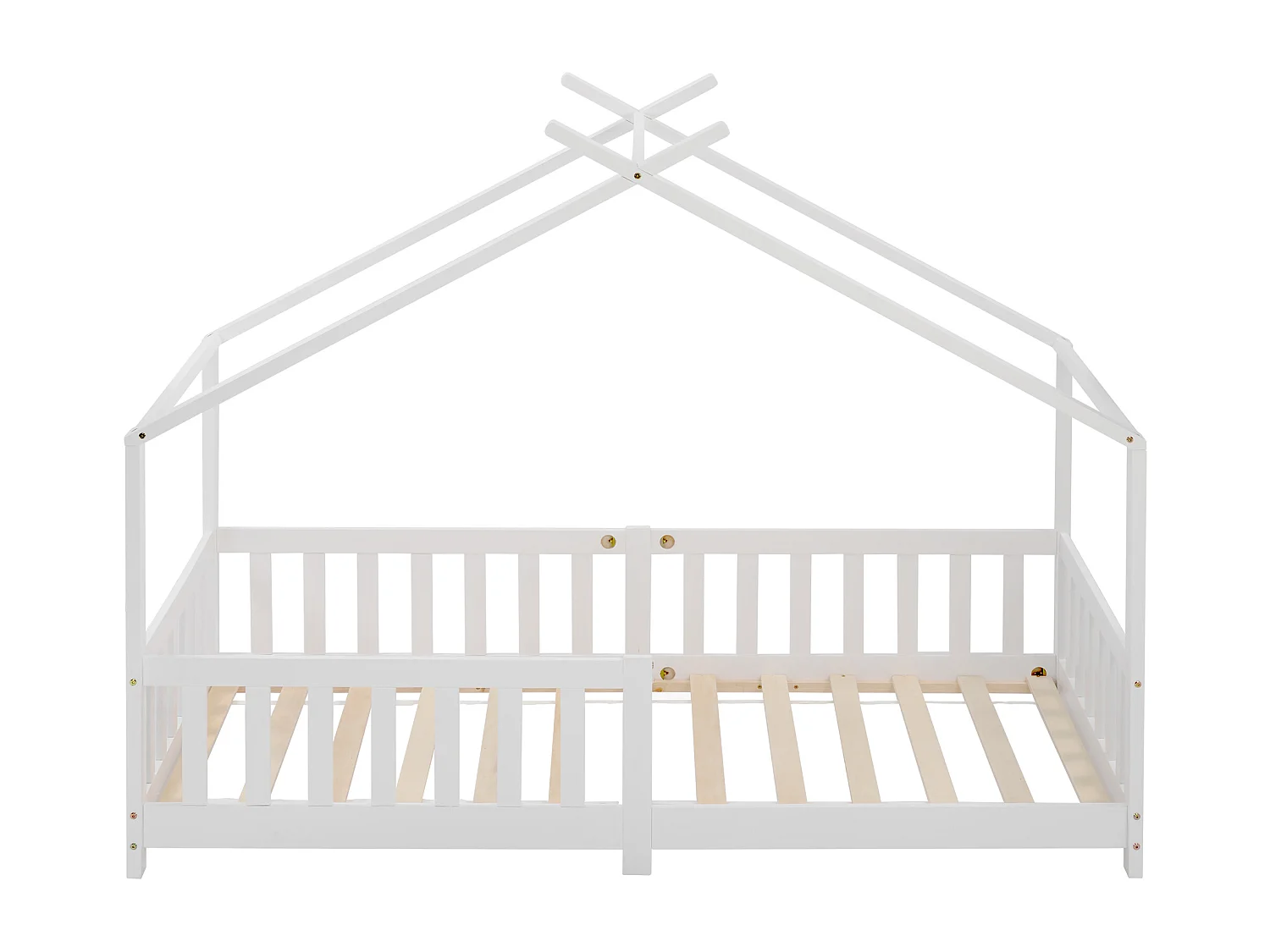 Lit cabane enfant - 90 x 200 cm - pin - sommier à lattes - coloris blanc