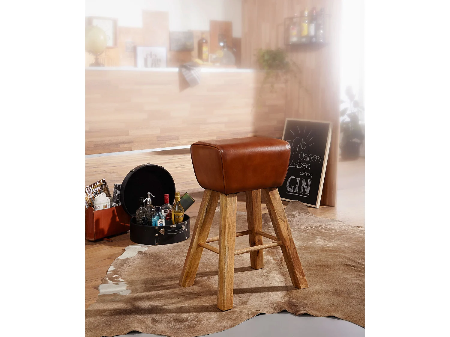 Sgabello da bar Turnbock 75 cm sgabello da bar in legno massello sgabello alto in pelle