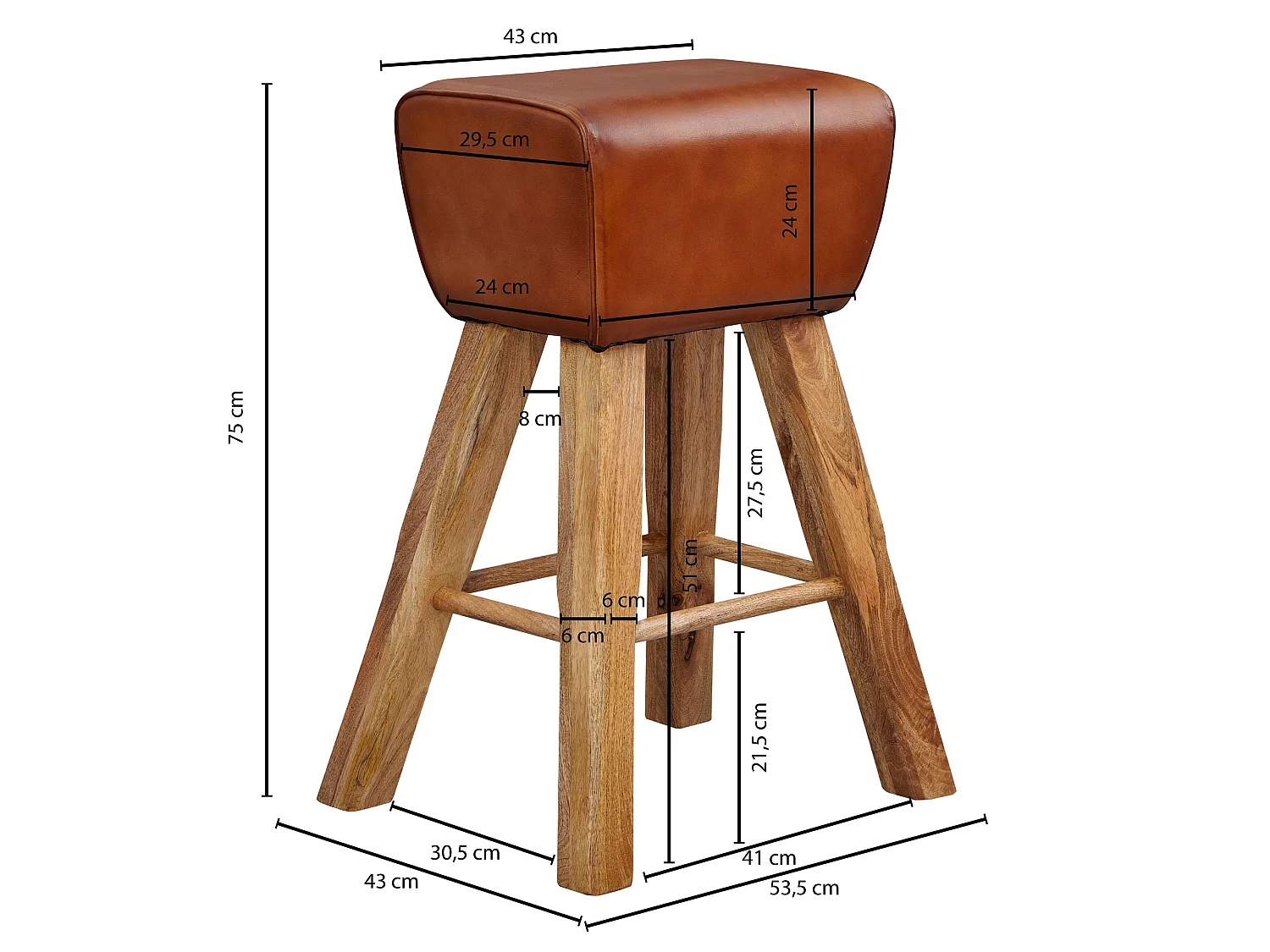 Sgabello da bar Turnbock 75 cm sgabello da bar in legno massello sgabello alto in pelle