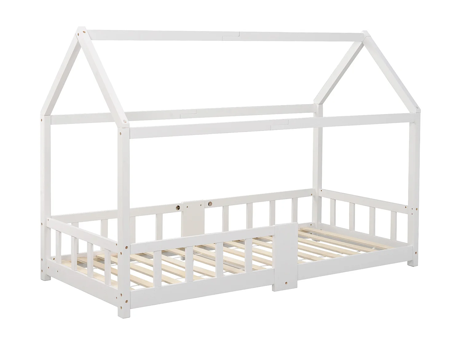 Lit cabane enfant - 90 x 200 cm - bois massif - tableau noir et sommier à lattes - blanc