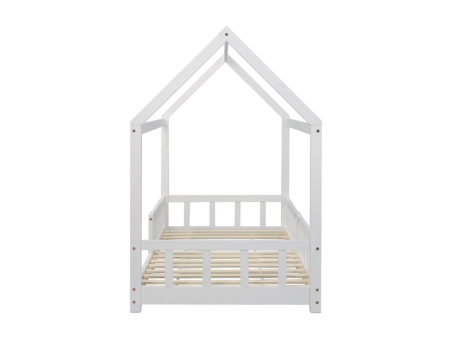 Lit cabane enfant - 90 x 200 cm - bois massif - tableau noir et sommier à lattes - blanc