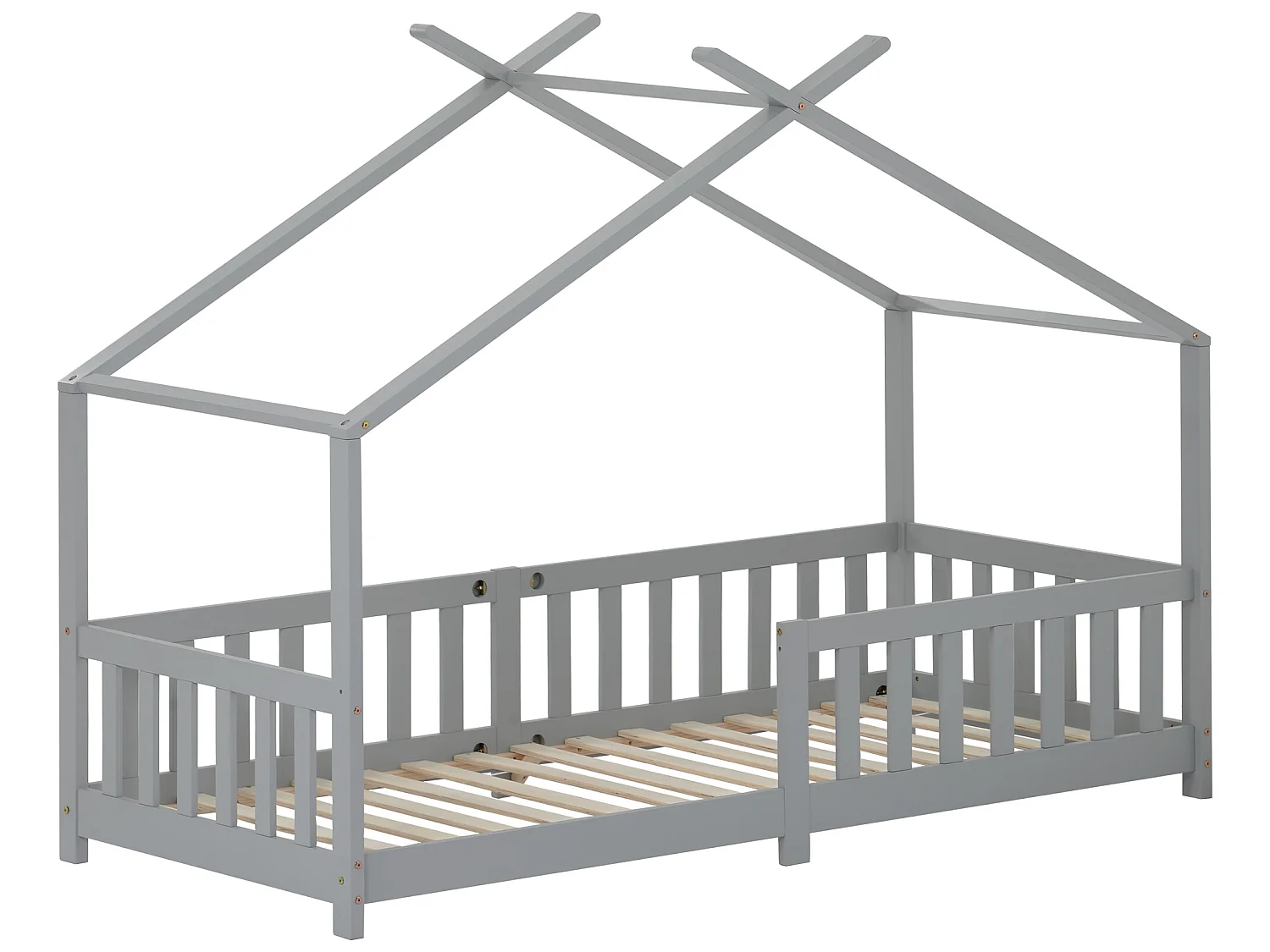 Lit cabane enfant - 90 x 200 cm - pin - sommier à lattes - coloris gris