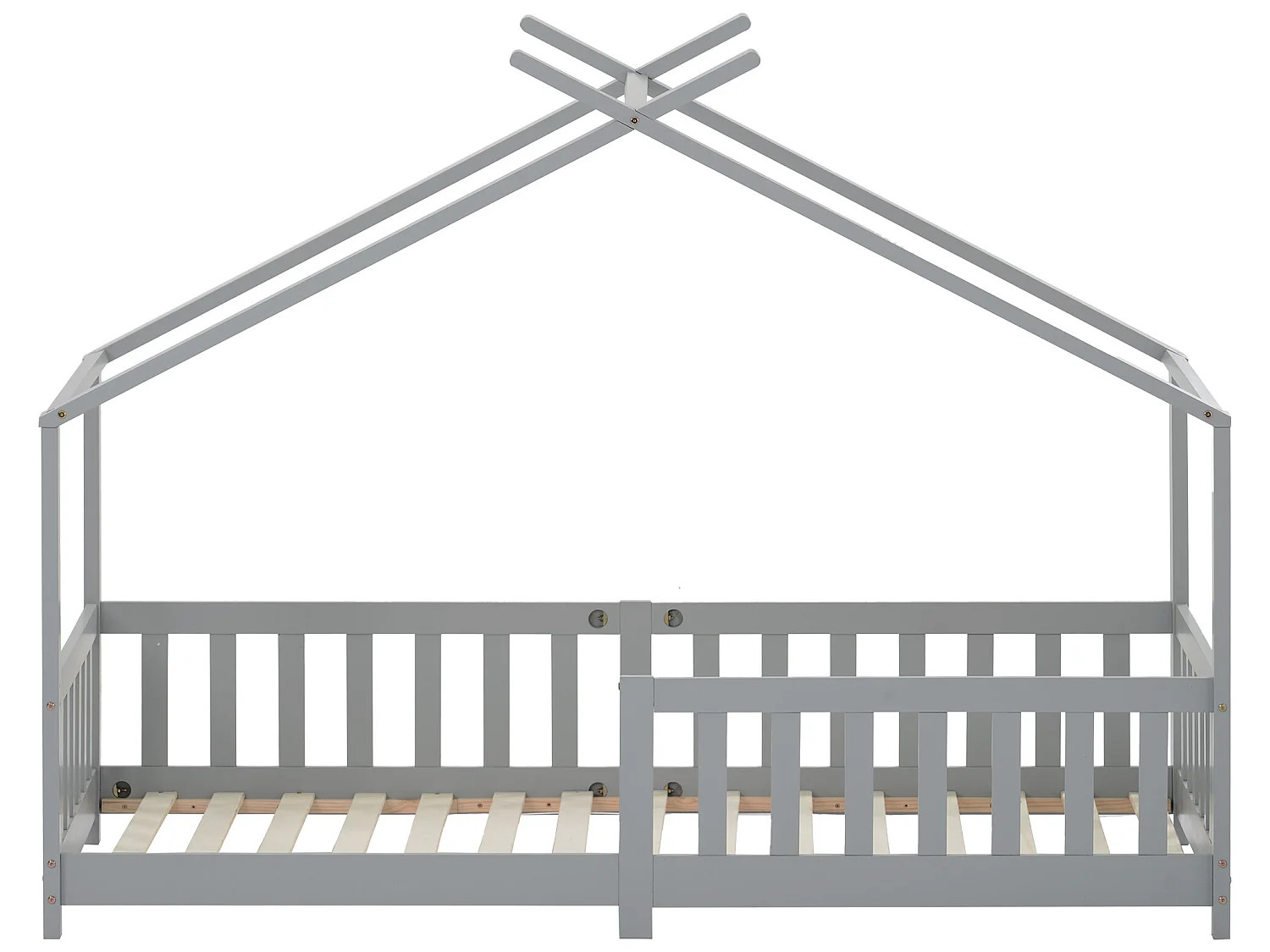 Lit cabane enfant - 90 x 200 cm - pin - sommier à lattes - coloris gris