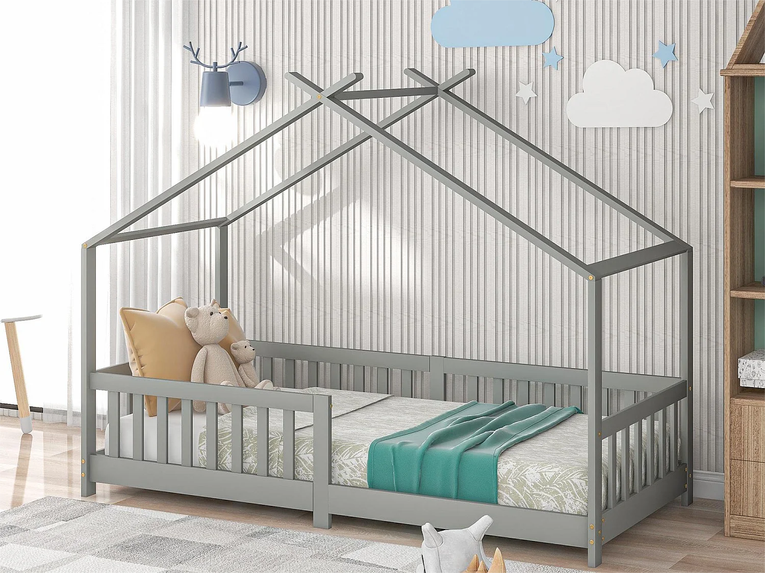 Letto a castello per bambini - 90 x 200 cm - pino - rete a doghe - colore grigio