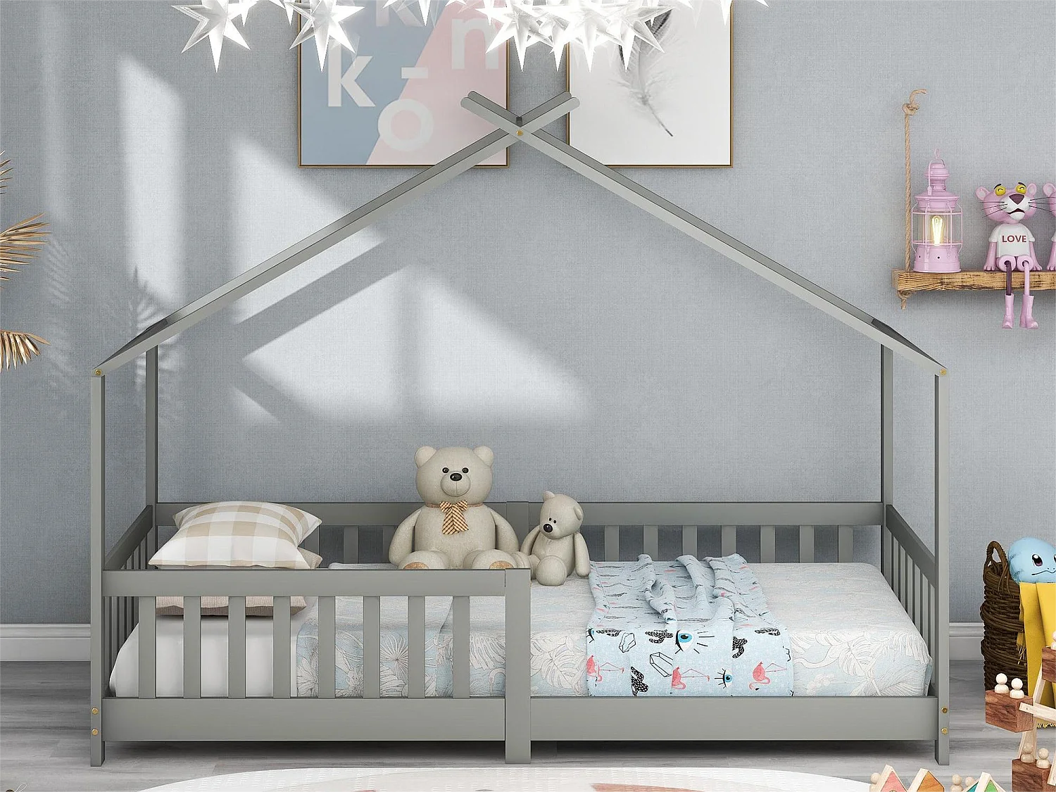 Letto a castello per bambini - 90 x 200 cm - pino - rete a doghe - colore grigio