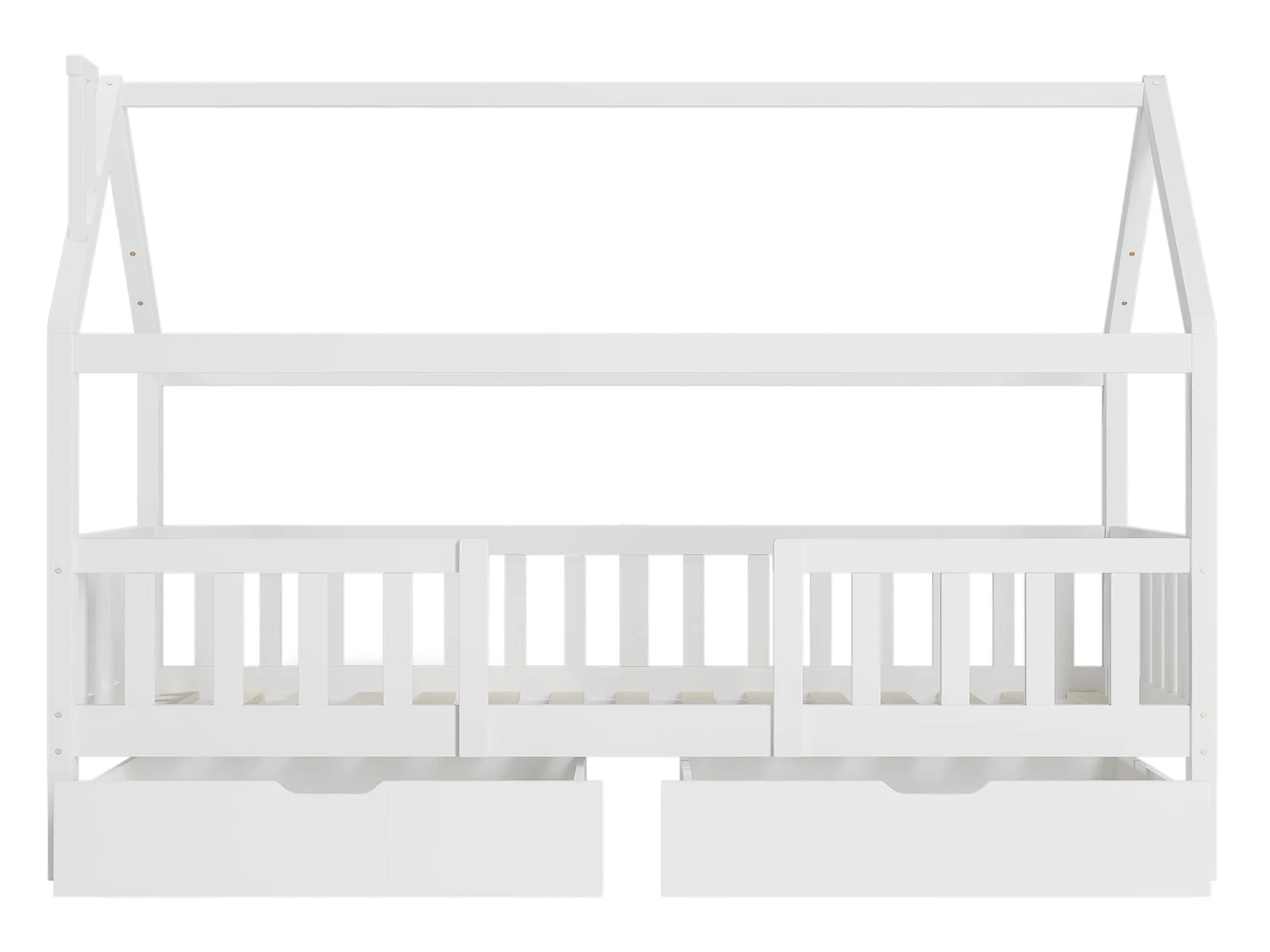 Kinderhutbed 90x200cm - Massief grenenhout - 2 opberglades - met lattenbodem en barrière - Wit