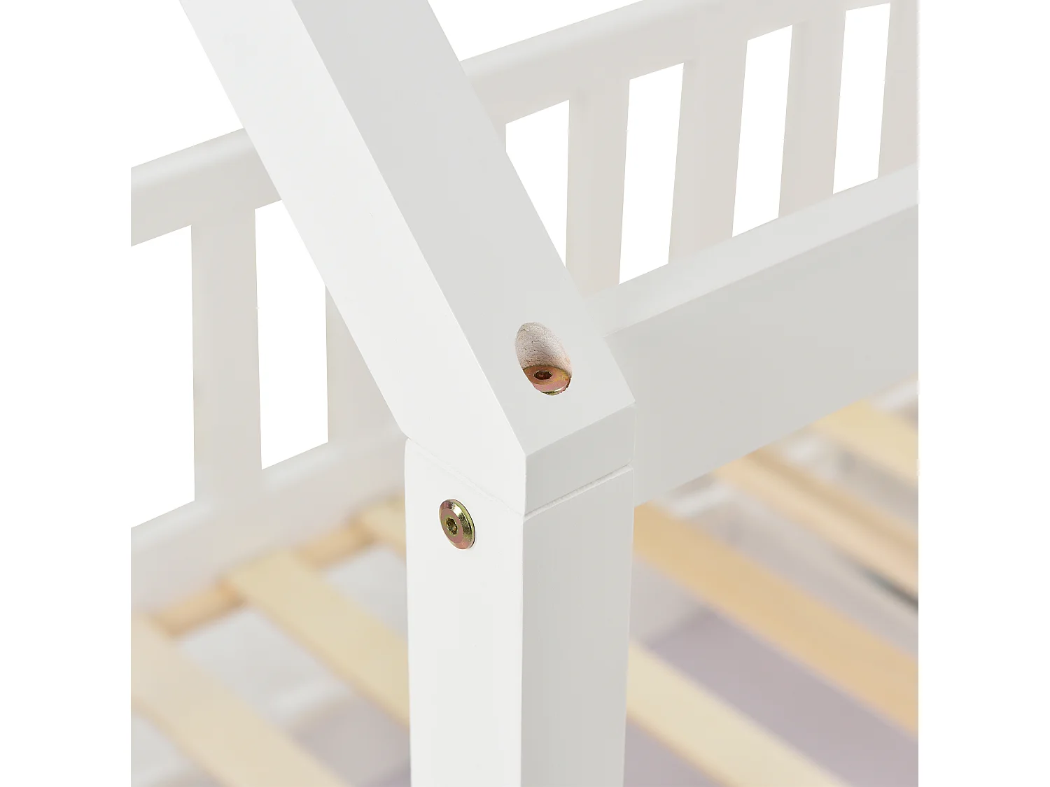 Kinderhutbed 90x200cm - Massief grenenhout - 2 opberglades - met lattenbodem en barrière - Wit