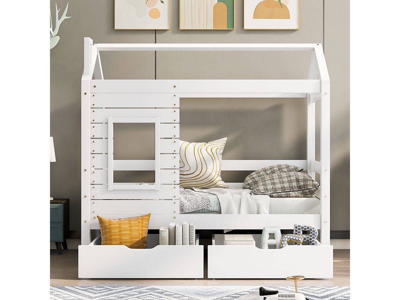 Letto Bambini Con Rete Anti-caduta - 80x160 Cm, Legno Di Pino, Bianco O Naturale - Foto 8