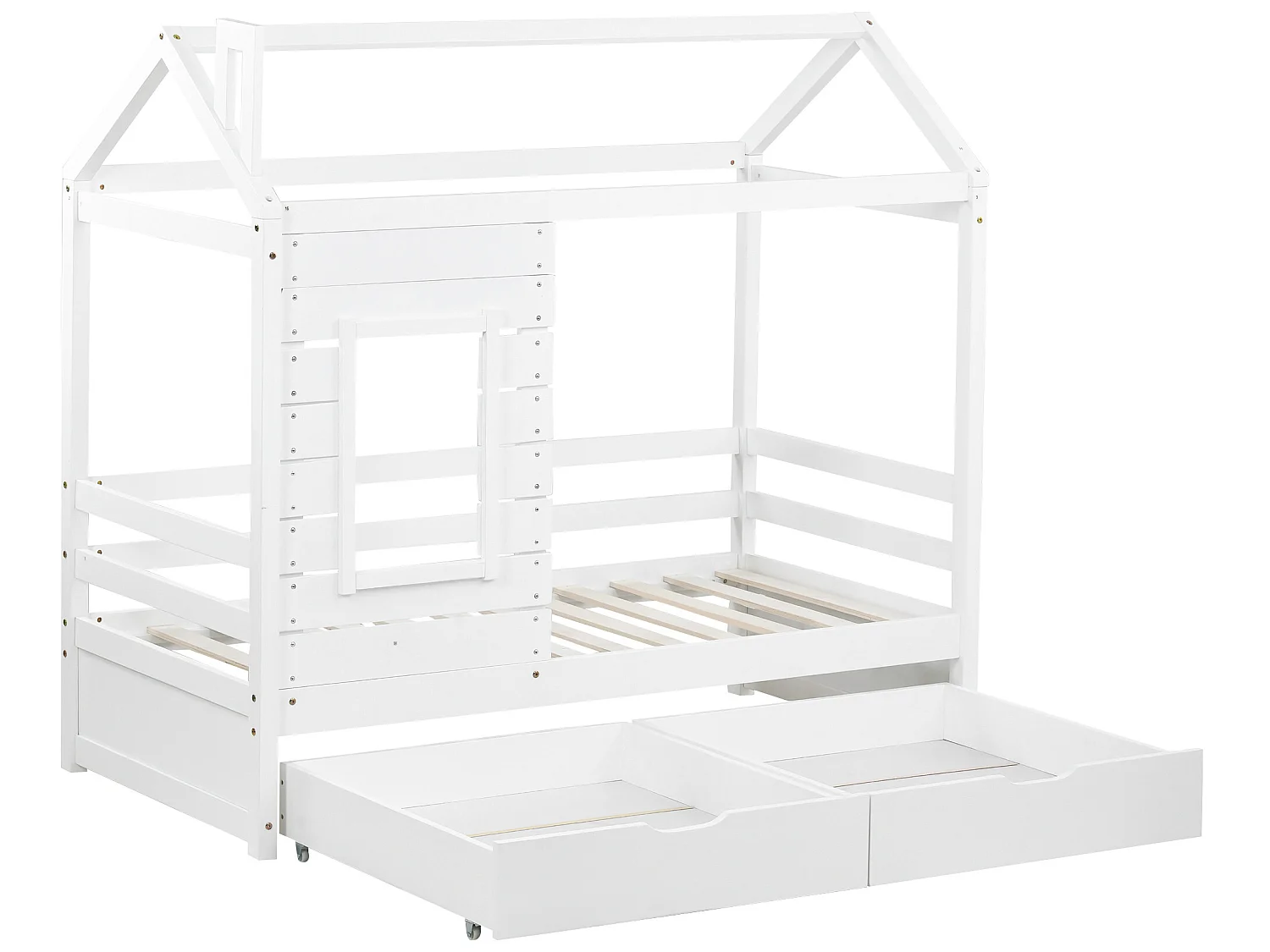 Cabinebed 80 x 160 cm met 2 laden - massief grenenhout - lattenbodem en rails - wit