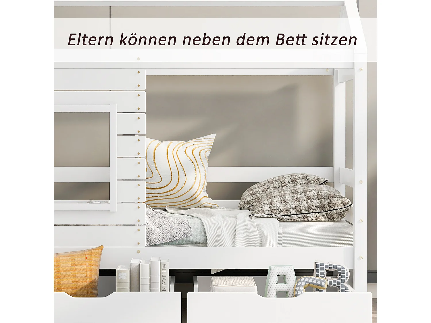 Cabinebed 80 x 160 cm met 2 laden - massief grenenhout - lattenbodem en rails - wit