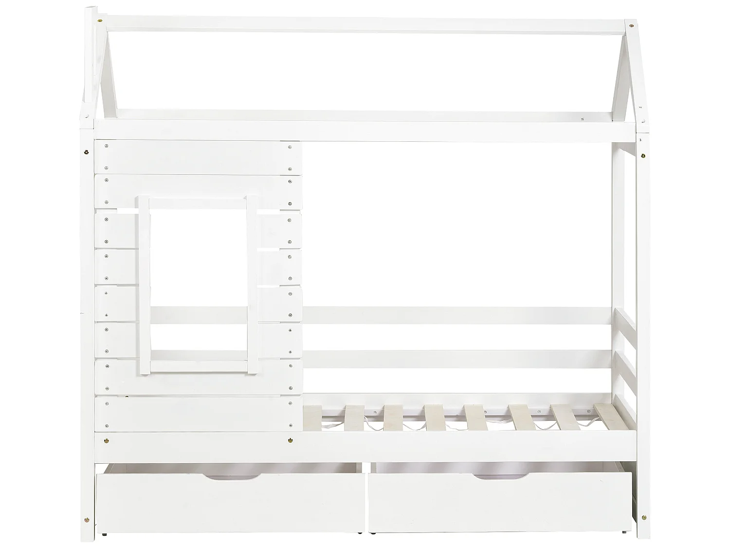 Cabinebed 80 x 160 cm met 2 laden - massief grenenhout - lattenbodem en rails - wit