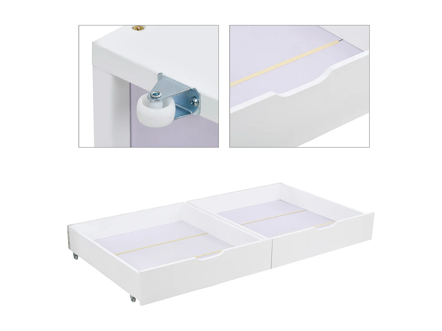 Hochbett 80 x 160 cm mit 2 Schubladen – massives Kiefernholz – Lattenrost und Schienen – weiß