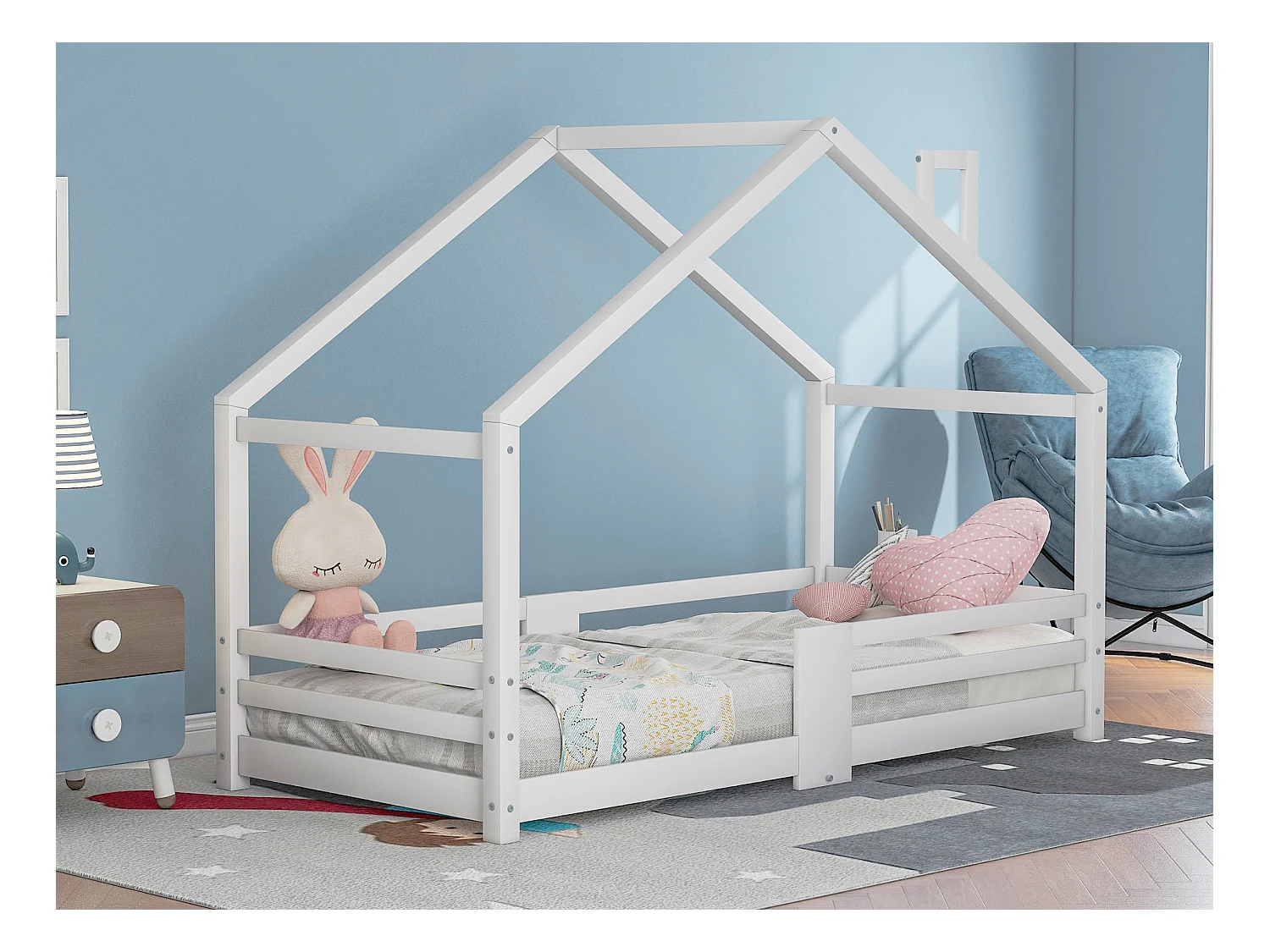 Kinderhutbed - 90 x 200 cm - grenen - hek en lattenbodem - wit