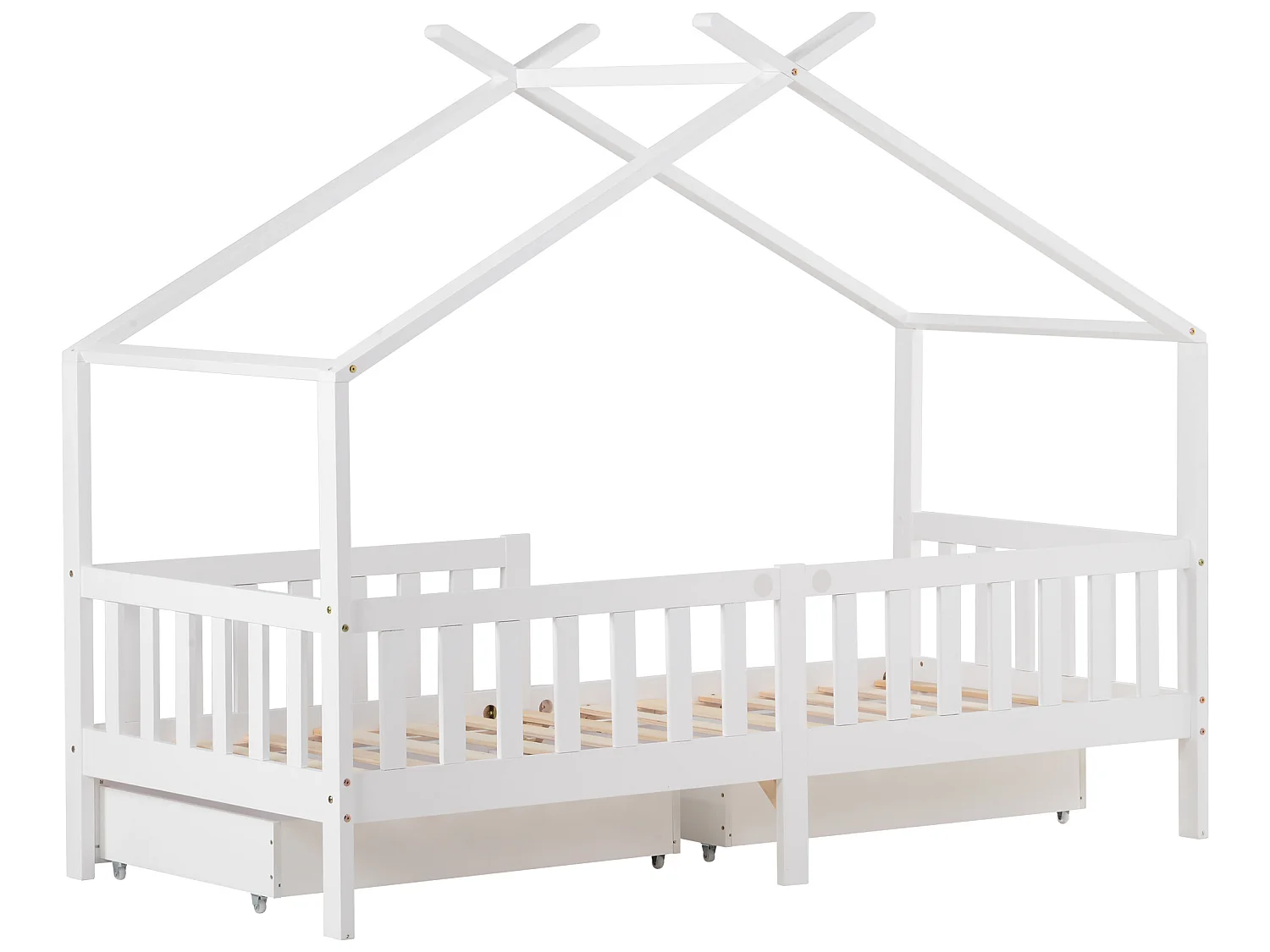 Letto cabina con 2 cassetti - 90 x 200 cm - legno di pino - rete a doghe - bianco