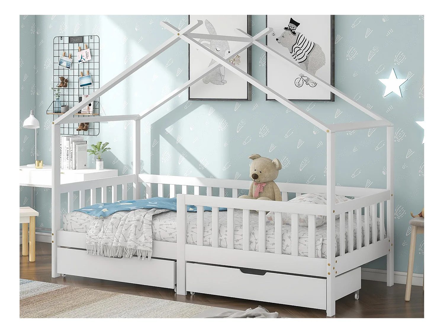 Kajuitbed met 2 laden - 90 x 200 cm - grenenhout - lattenbodem - wit