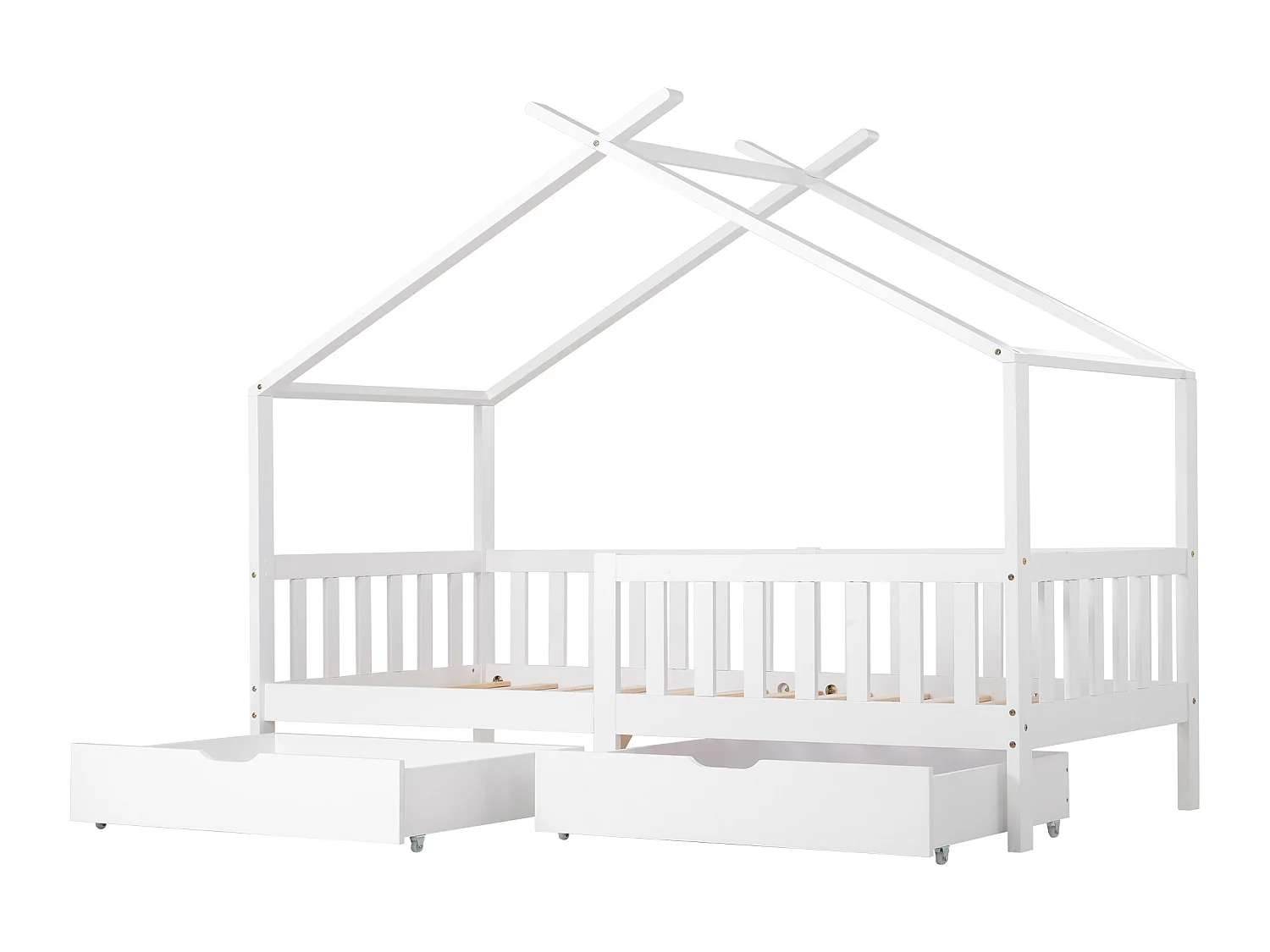 Kajuitbed met 2 laden - 90 x 200 cm - grenenhout - lattenbodem - wit