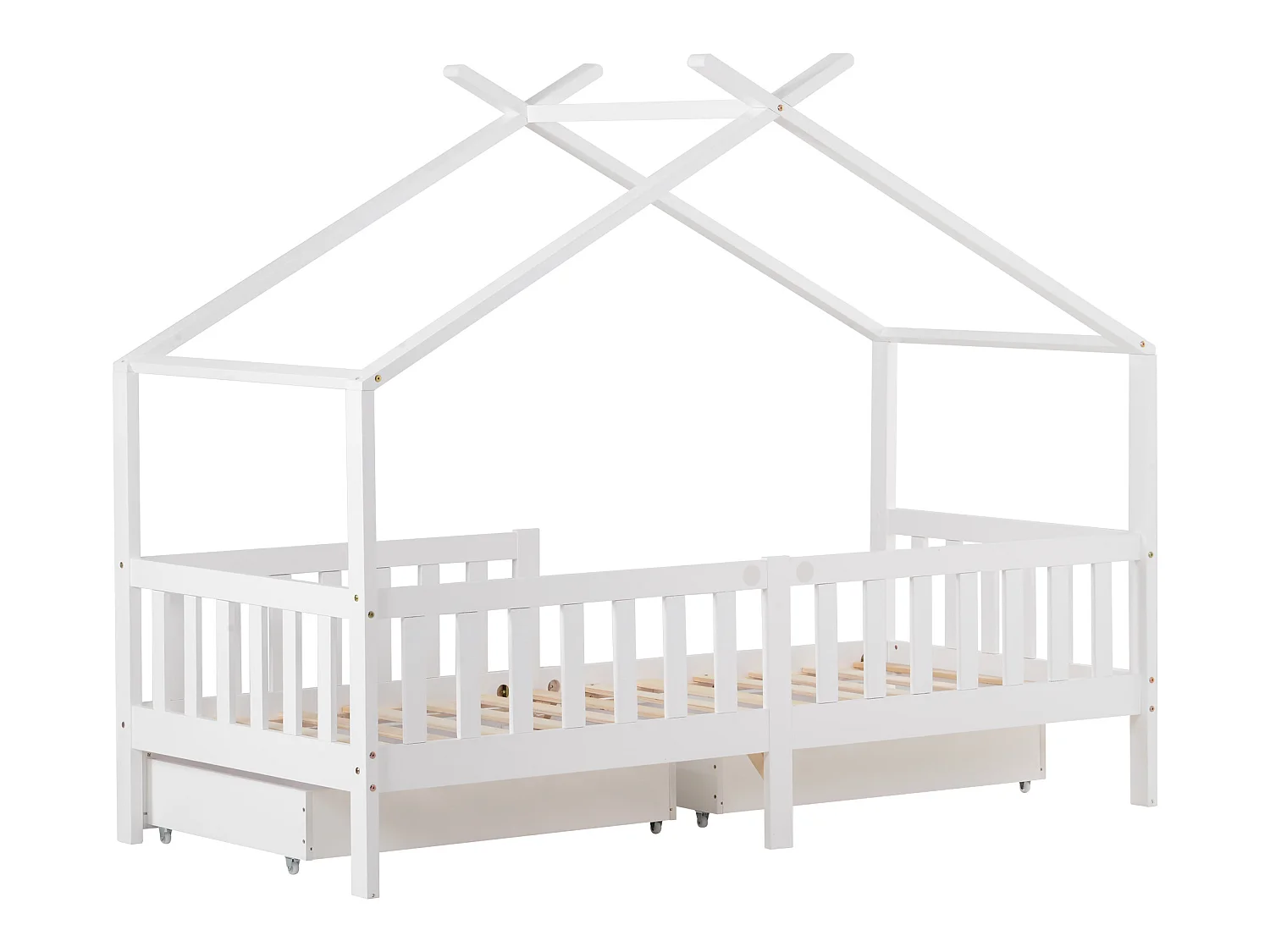 Kajuitbed met 2 laden - 90 x 200 cm - grenenhout - lattenbodem - wit