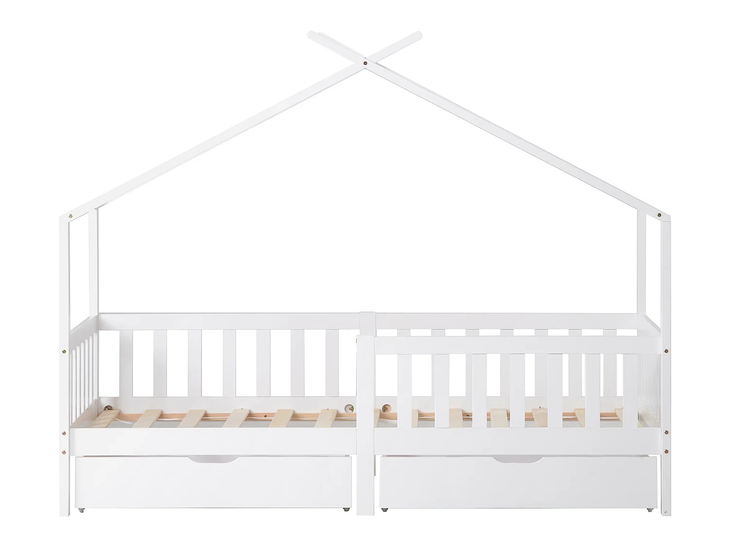 Kajuitbed met 2 laden - 90 x 200 cm - grenenhout - lattenbodem - wit