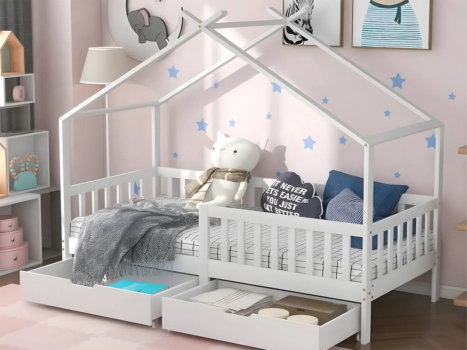 Kajuitbed met 2 laden - 90 x 200 cm - grenenhout - lattenbodem - wit