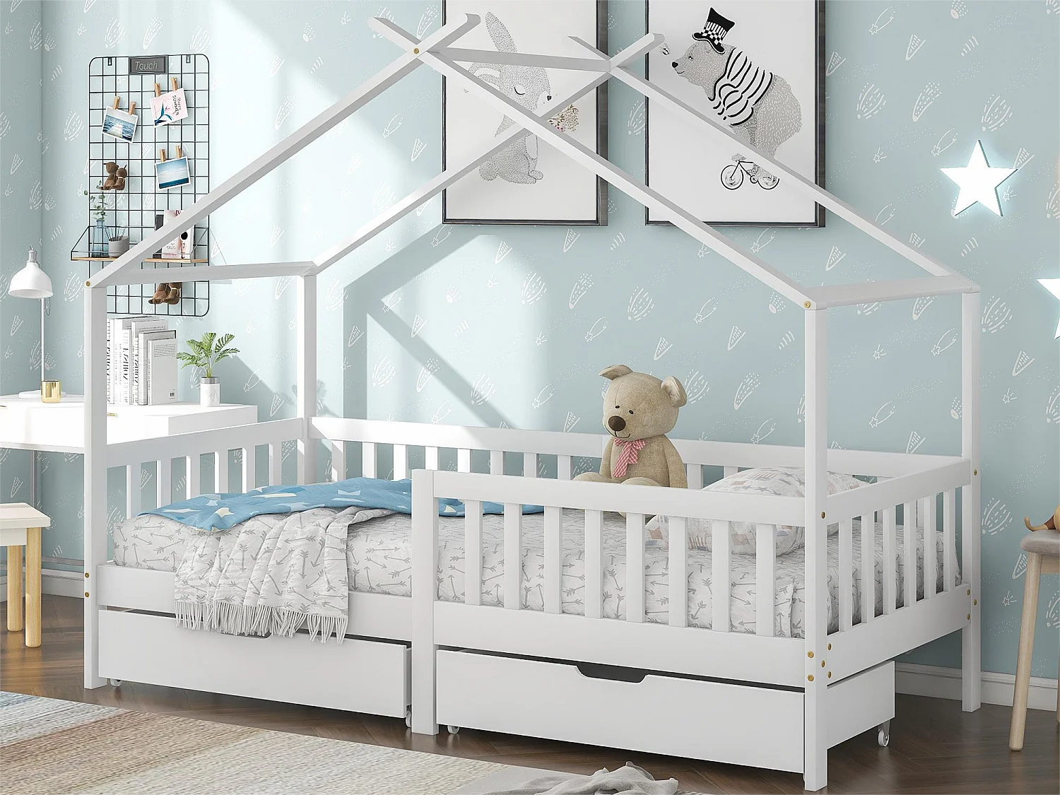 Kajuitbed met 2 laden - 90 x 200 cm - grenenhout - lattenbodem - wit