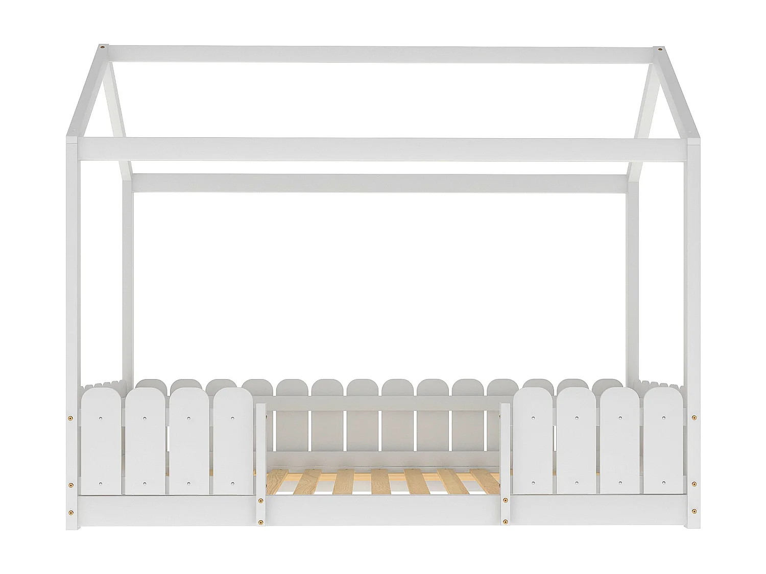 Hochbett für Kinder – 90 x 200 cm – Massivholz – Barriere und Lattenrost – weiß