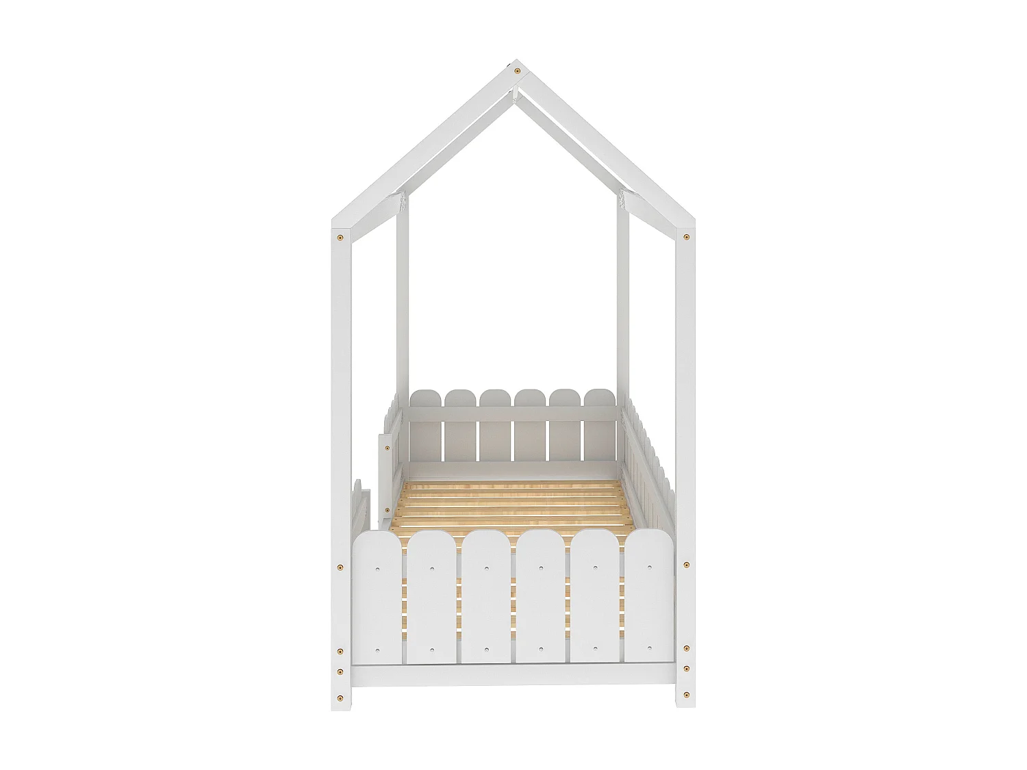 Hochbett für Kinder – 90 x 200 cm – Massivholz – Barriere und Lattenrost – weiß