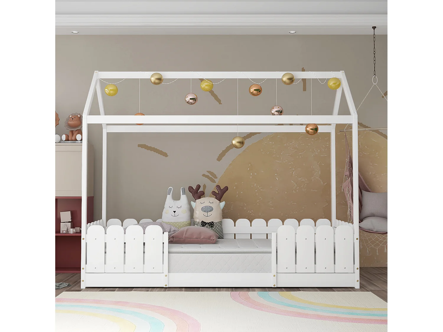 Kinderhutbed - 90 x 200 cm - massief hout - barrière en lattenbodem - wit