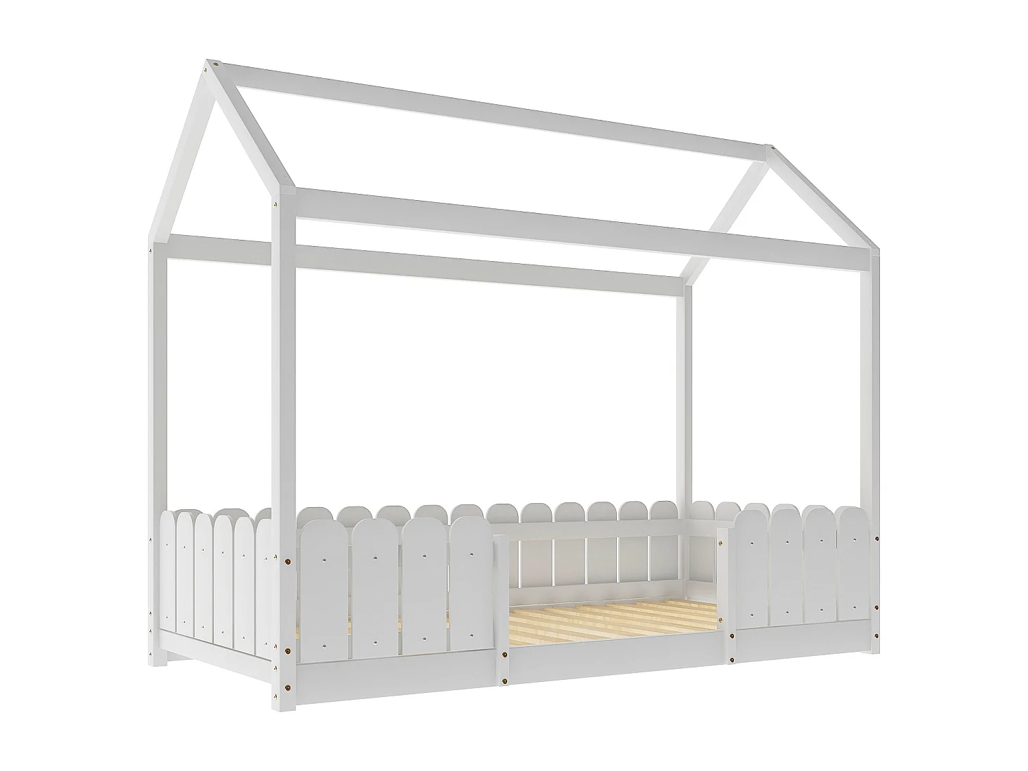 Kinderhutbed - 90 x 200 cm - massief hout - barrière en lattenbodem - wit