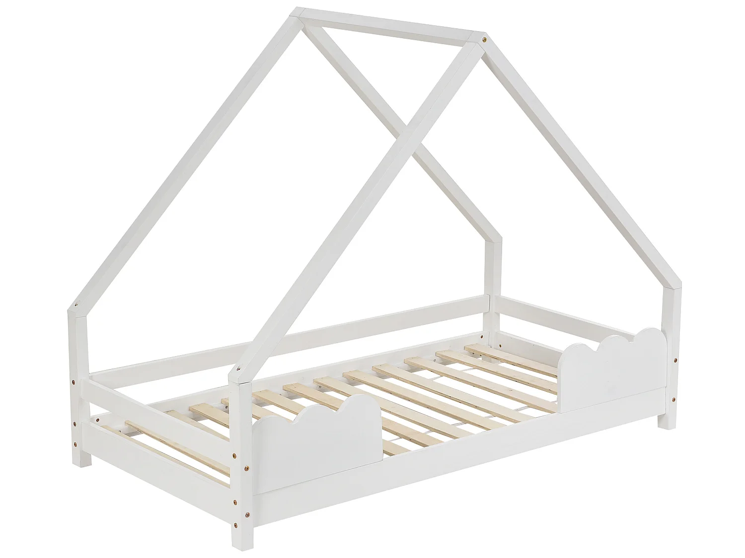 Lit cabane lit enfant 80x160cm avec protection antichute, lit ludique avec cadre enroulable, lit jeunesse bois massif blanc