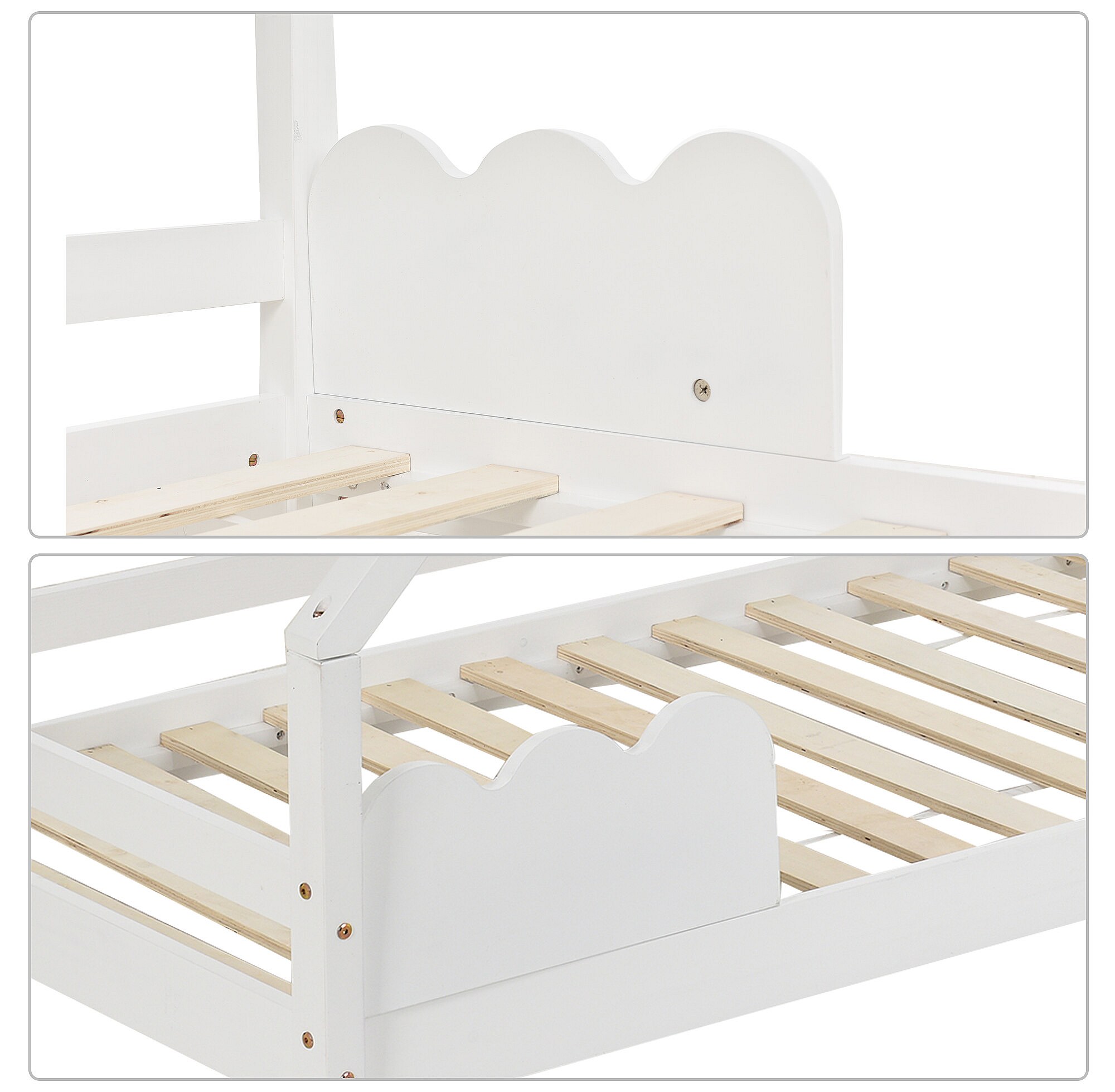 Lit Enfant Maison En Bois – Lit Cabane Forme Maison Avec Barrières De Sécurité, 90x200 Cm, Matelas 10 Cm Inclus