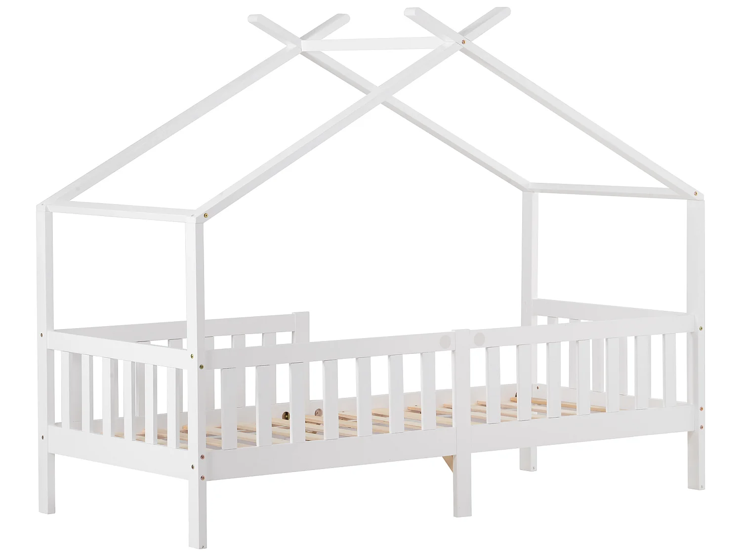 Lit cabane enfant - 90 x 200 cm - bois massif - sommier à lattes - coloris blanc