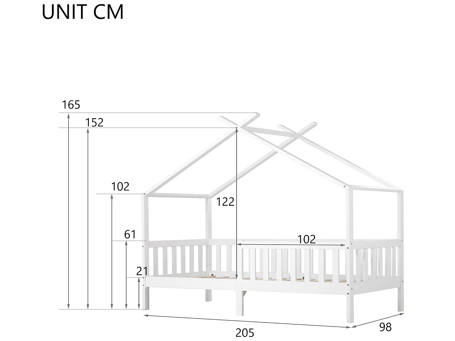 Lit cabane enfant - 90 x 200 cm - bois massif - sommier à lattes - coloris blanc