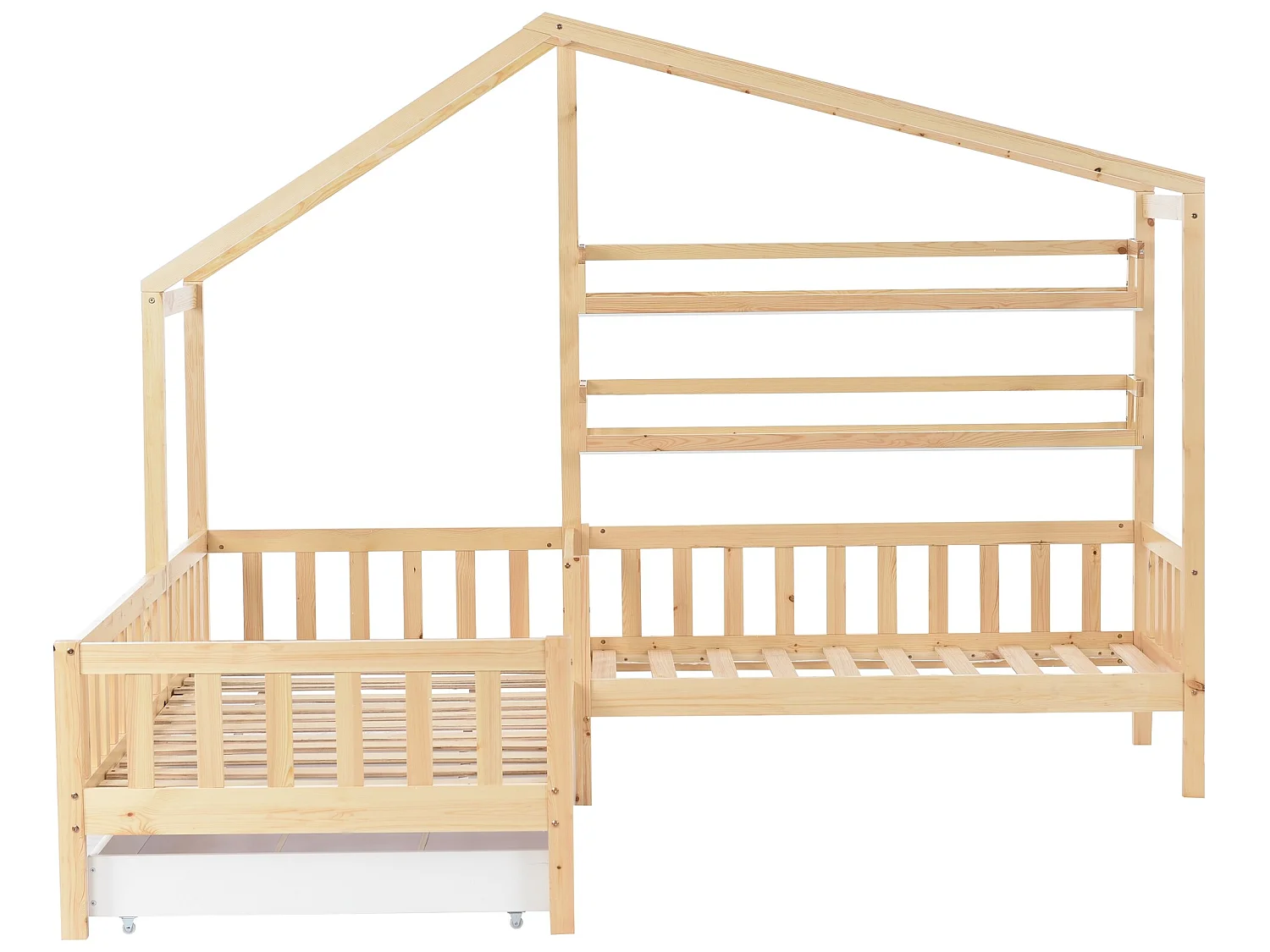 Cama-cabina de 2 plazas con almacenaje - 90 x 200 cm + 140 x 70 cm - madera maciza - color natural