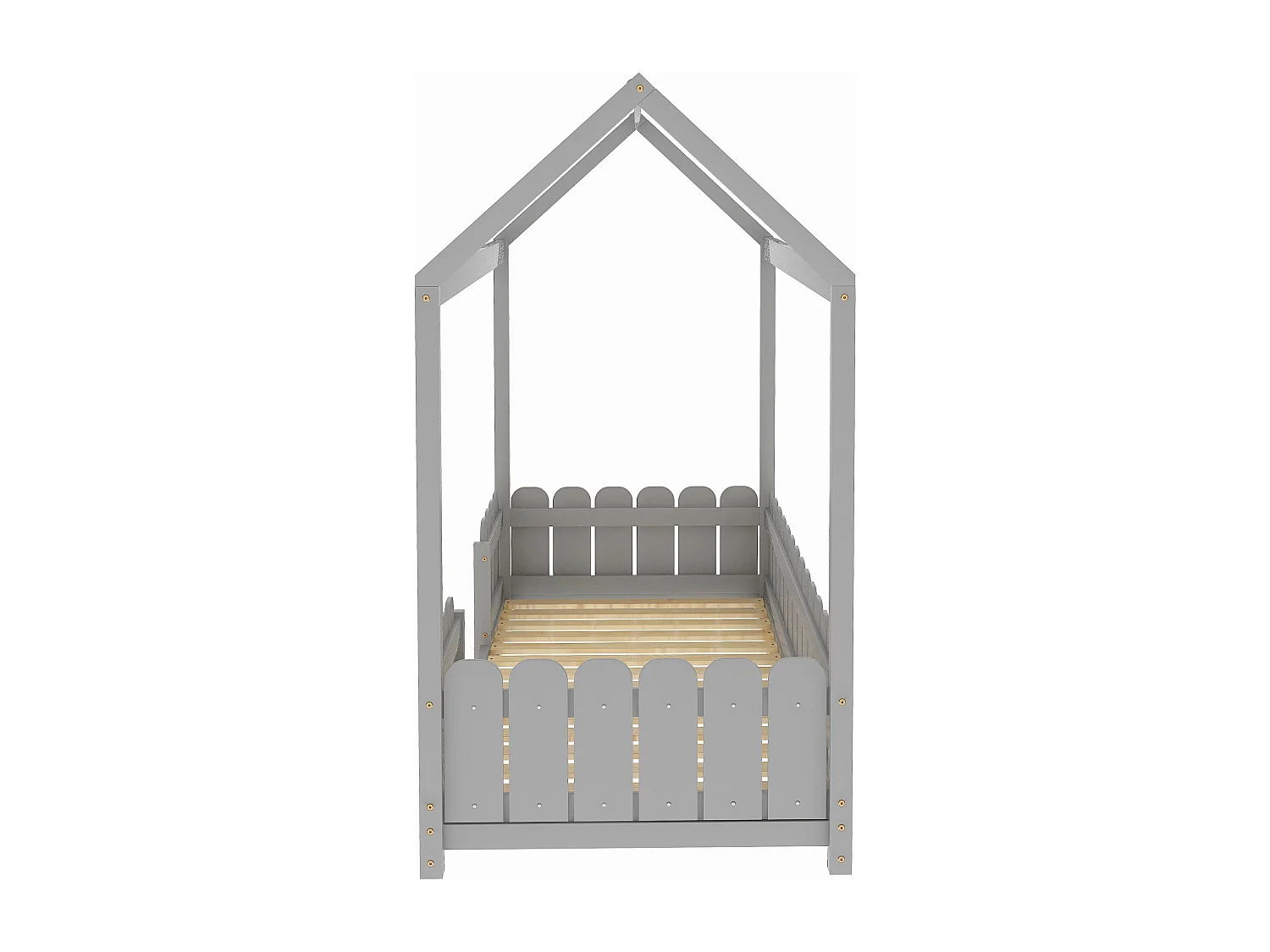 Cama-cabina para niños - 90 x 200 cm - madera maciza - barrera y somier - gris