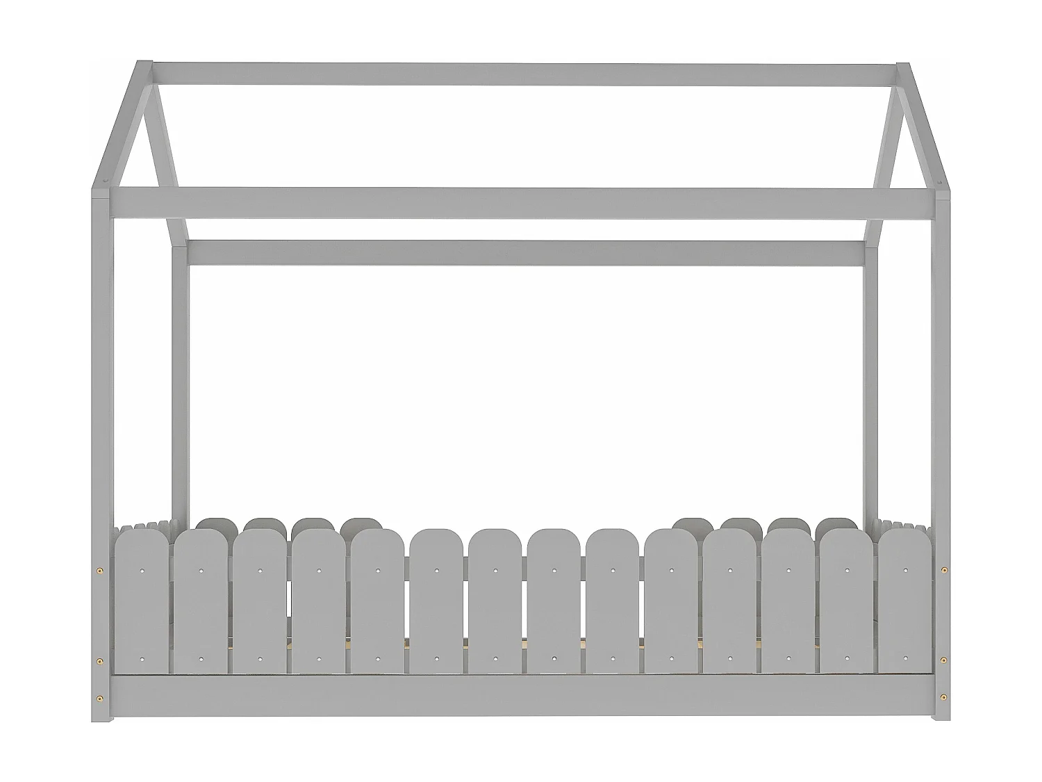 Lit cabane enfant - 90 x 200 cm - bois massif - barrière et sommier à lattes - gris