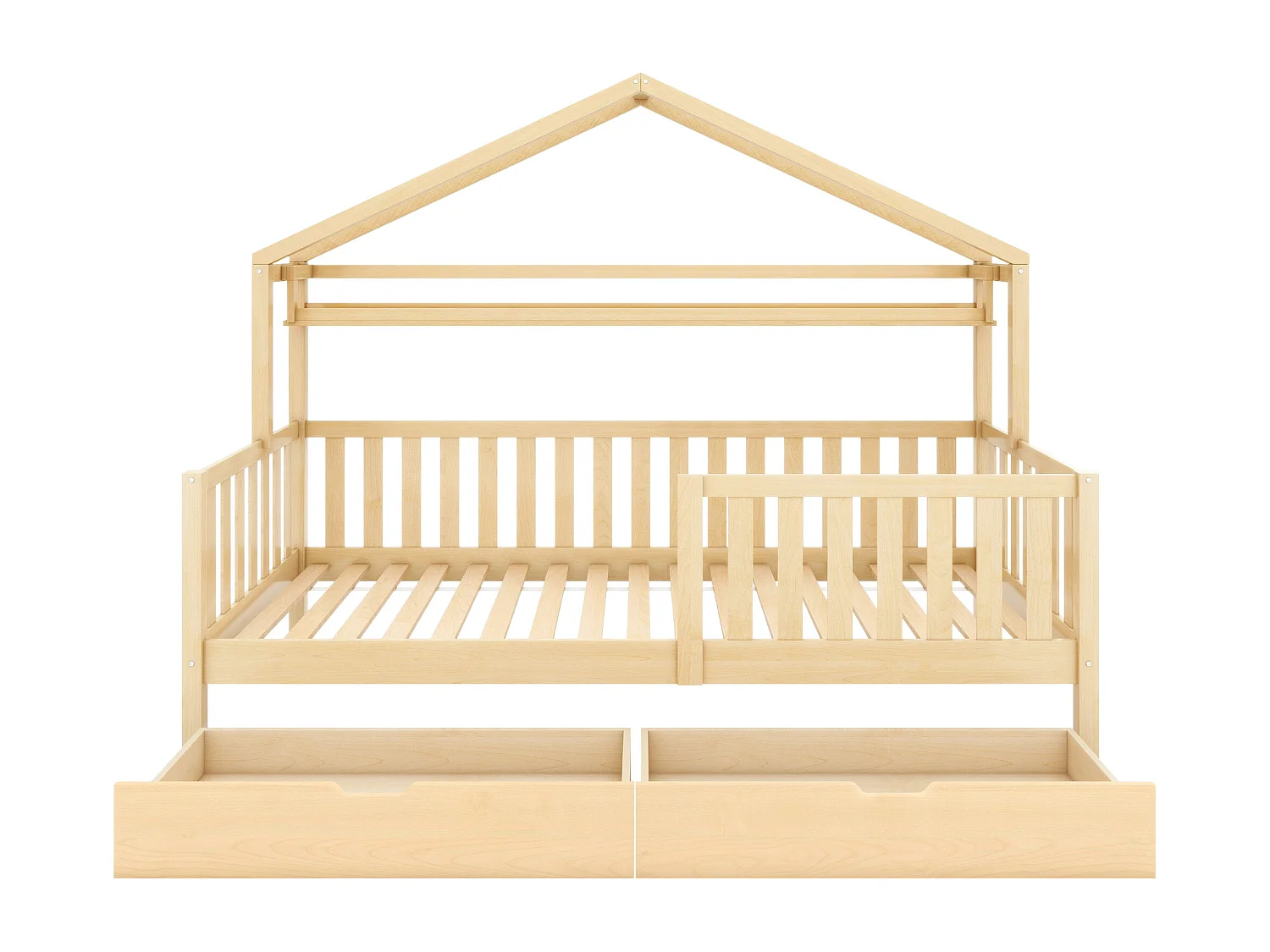 Kajuitbed met 2 lades - 90 x 200 cm - grenenhout - voor kinderen - lattenbodem en veiligheidsrail - natuurlijke kleur