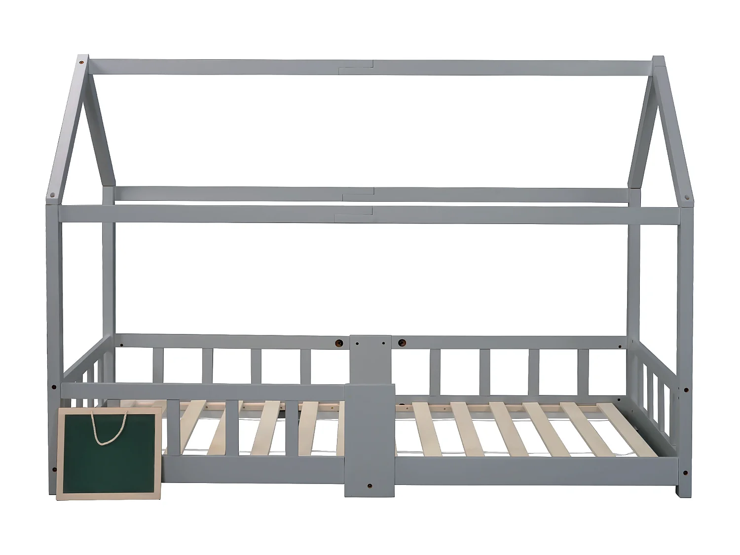 Kinderhutbed - 90 x 200 cm - massief hout - hek en lattenbodem - grijs