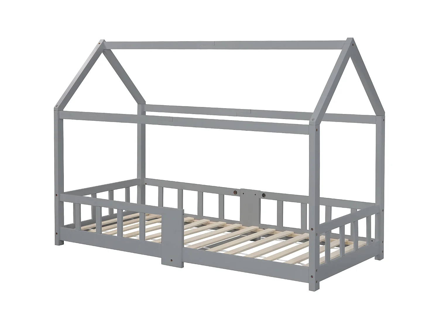 Kinderhutbed - 90 x 200 cm - massief hout - hek en lattenbodem - grijs